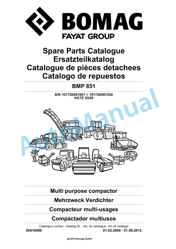 Bomag BMP 851 Multi Purpose Compactor Spare Parts Catalogue 00818499