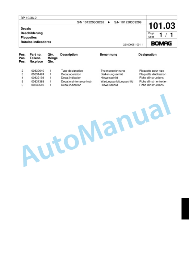 Bomag BP 10-36-2 Vibratory Plate Compactor Spare Parts Catalogue 00817411-4
