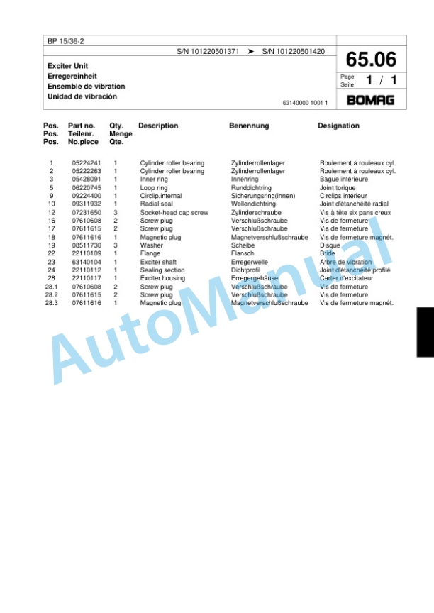 Bomag BP 10-36-2 Vibratory Plate Compactor Spare Parts Catalogue 00817412-4