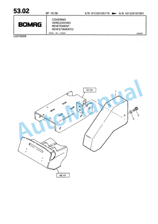 Bomag BP 10-36, BP 15-45 Vibratory Plate Compactor Spare Parts Catalogue 00811815-3