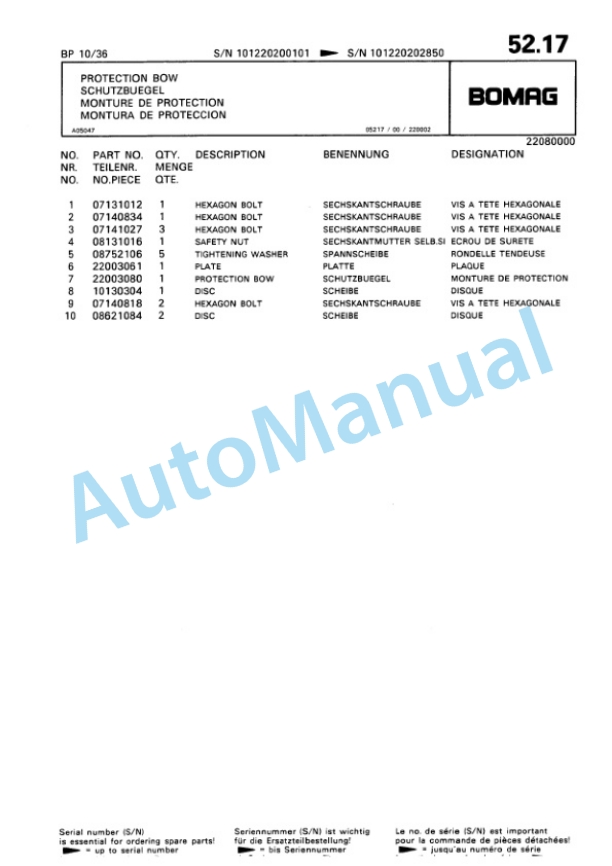 Bomag BP 10-36, BP 15-45 Vibratory Plate Compactor Spare Parts Catalogue 00811816-3