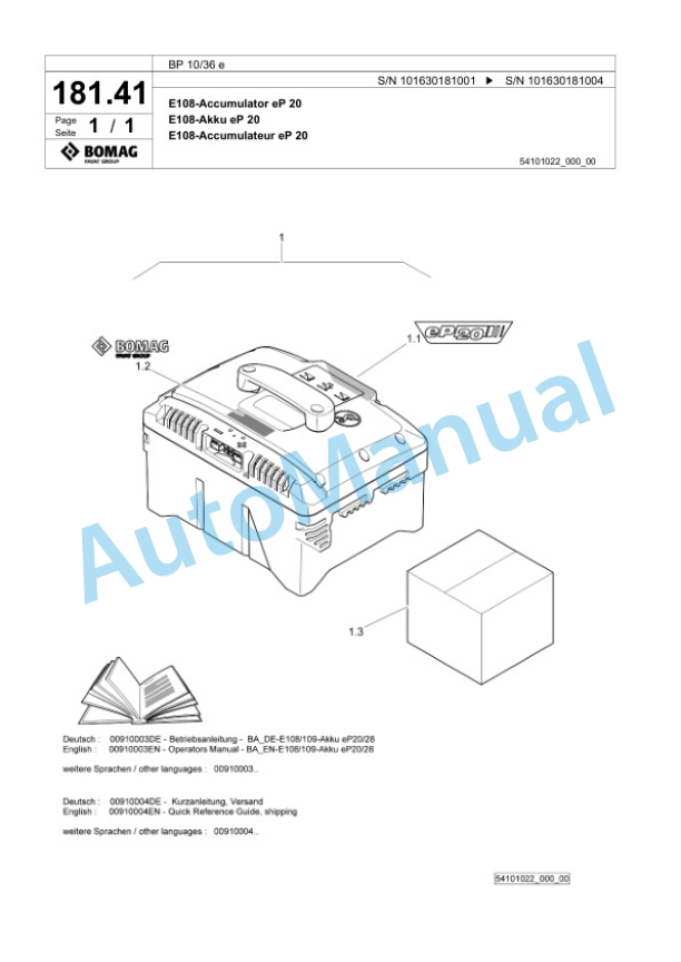 Bomag BP 10-36 e Vibratory Plate Compactor Spare Parts Catalogue 00826751-4