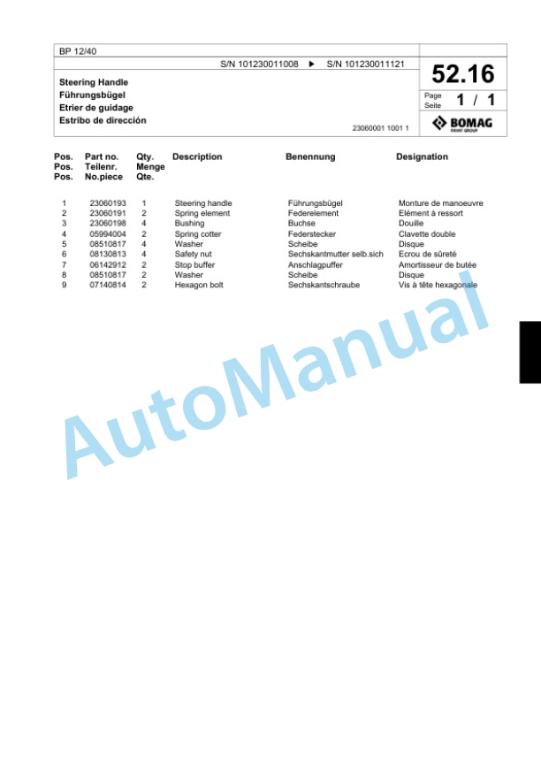 Bomag BP 12-40 Vibratory Plate Compactor Spare Parts Catalogue 00818635-2