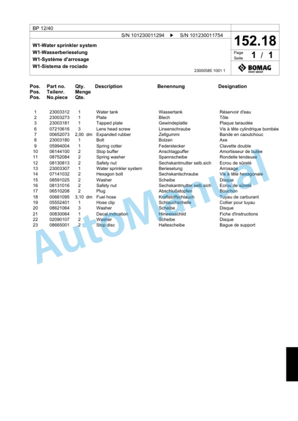 Bomag BP 12-40 Vibratory Plate Compactor Spare Parts Catalogue 00818635-5