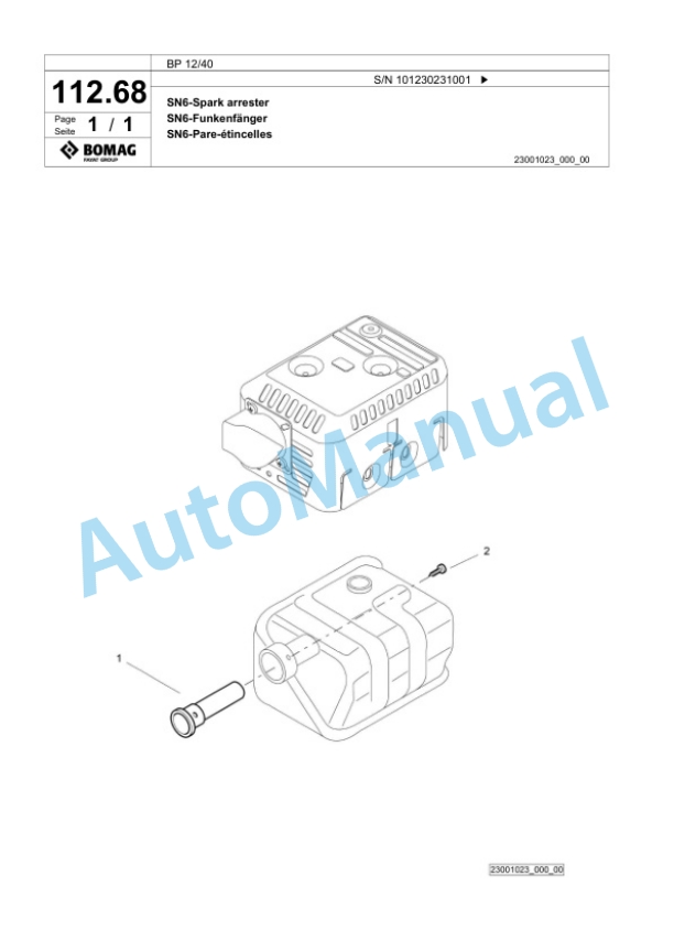 Bomag BP 12-40 Vibratory Plate Compactor Spare Parts Catalogue 00825025-4