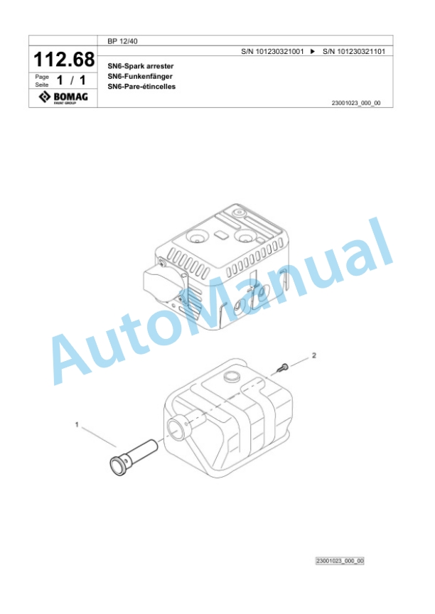 Bomag BP 12-40 Vibratory Plate Compactor Spare Parts Catalogue 00825501-5