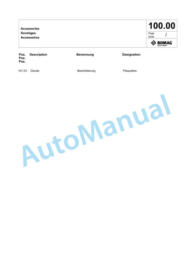 Bomag BP 12-40 Vibratory Plate Compactor Spare Parts Catalogue 00825681-4