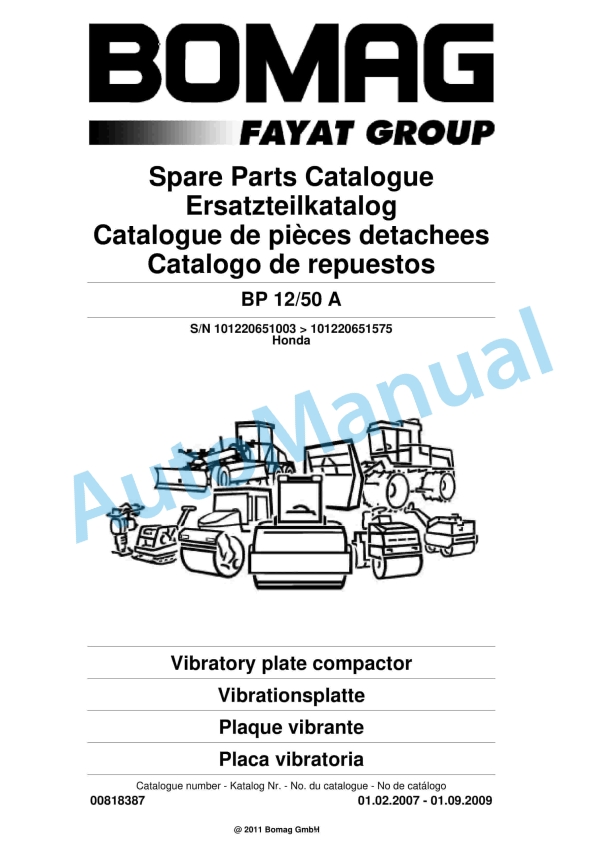 Bomag BP 12-50 A Vibratory Plate Compactor Spare Parts Catalogue 00818387