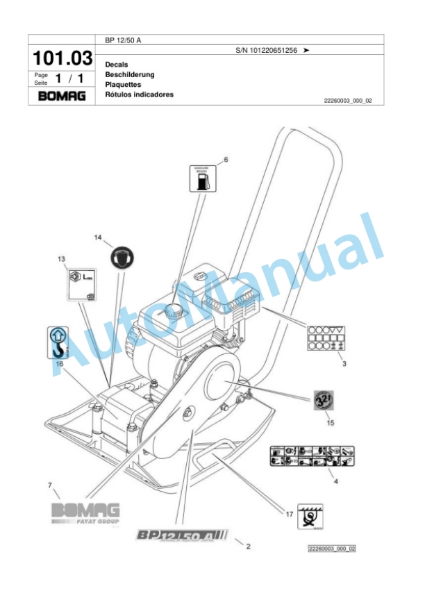 Bomag BP 12-50 A Vibratory Plate Compactor Spare Parts Catalogue 00818387-4