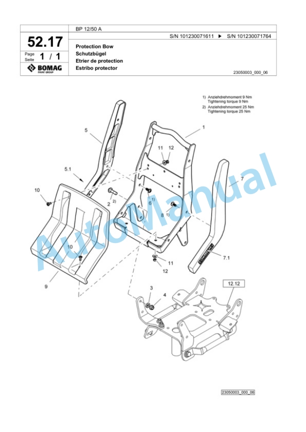 Bomag BP 12-50 A Vibratory Plate Compactor Spare Parts Catalogue 00818639-2