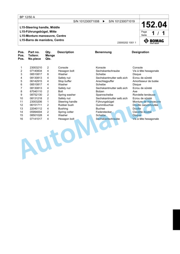 Bomag BP 12-50 A Vibratory Plate Compactor Spare Parts Catalogue 00818639-4