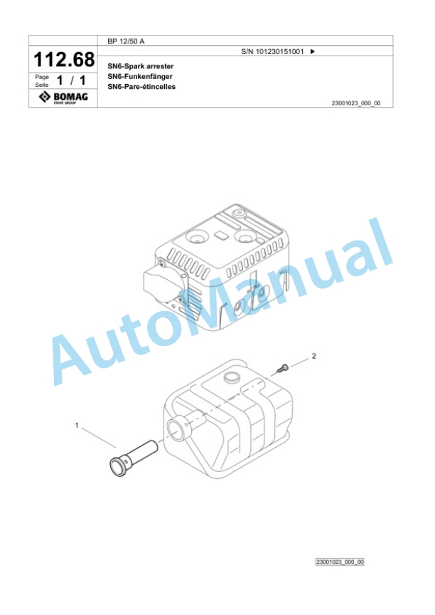 Bomag BP 12-50 A Vibratory Plate Compactor Spare Parts Catalogue 00824593-5