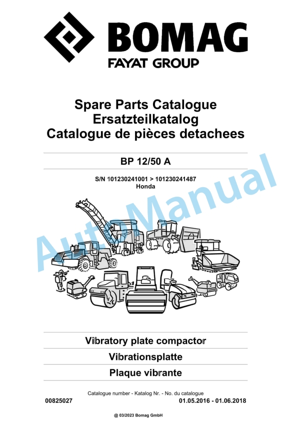 Bomag BP 12-50 A Vibratory Plate Compactor Spare Parts Catalogue 00825027
