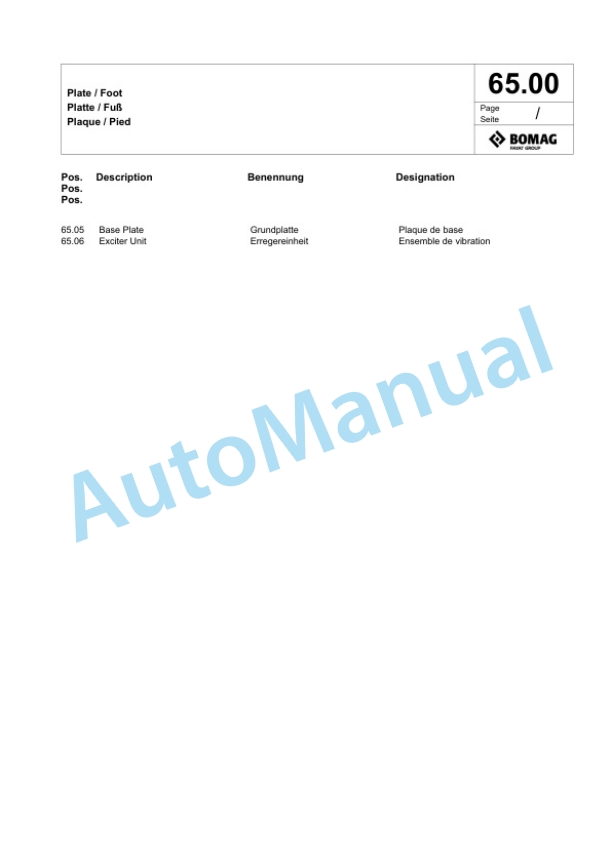 Bomag BP 12-50 A Vibratory Plate Compactor Spare Parts Catalogue 00825027-3