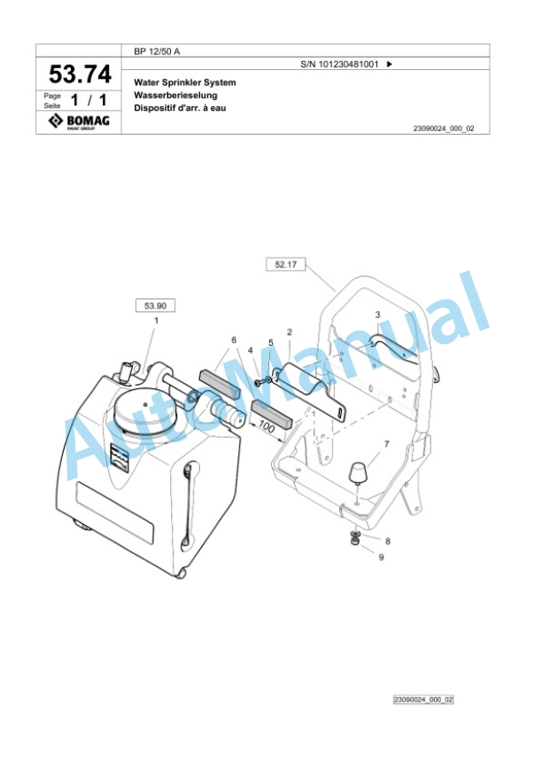 Bomag BP 12-50 A Vibratory Plate Compactor Spare Parts Catalogue 00826117-2