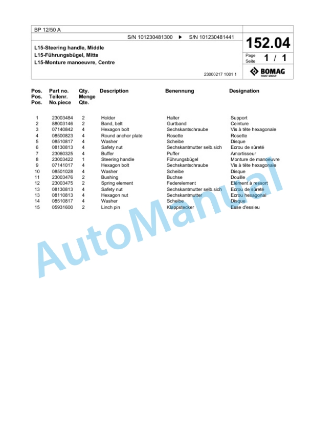 Bomag BP 12-50 A Vibratory Plate Compactor Spare Parts Catalogue 00826117-5