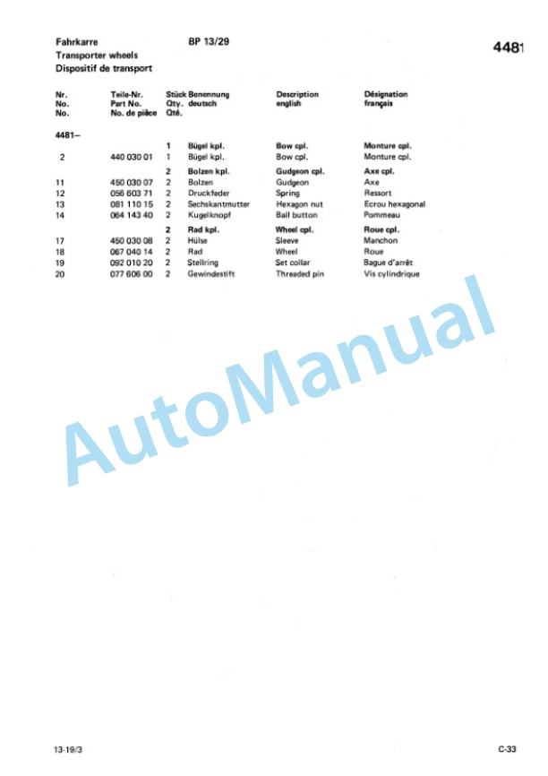 Bomag BP 13-29, BP 13-48, BP 19-48, BP 19-75 Vibration Plates Spare Parts Catalogue 00811801-3
