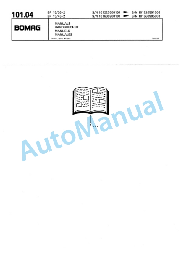 Bomag BP 15-36-2, BP 15-45-2 Vibratory Plate Compactor Spare Parts Catalogue 00811804-5