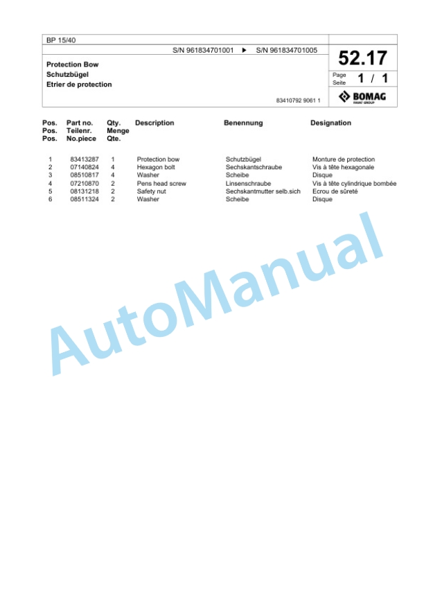 Bomag BP 15-40 Vibratory Plate Compactor Spare Parts Catalogue 00827097-3