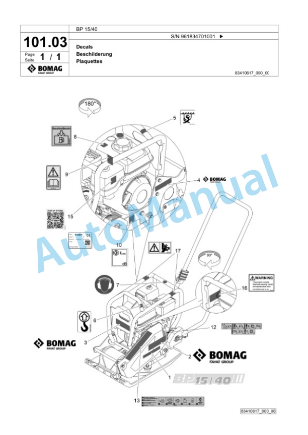 Bomag BP 15-40 Vibratory Plate Compactor Spare Parts Catalogue 00827097-5
