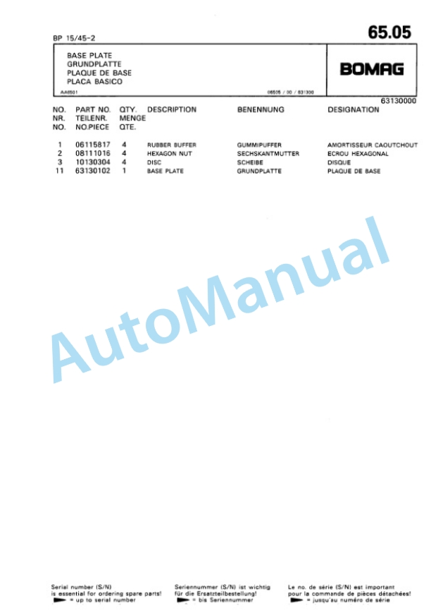 Bomag BP 15-45-2 Vibratory Plate Compactor Spare Parts Catalogue 00818804-4