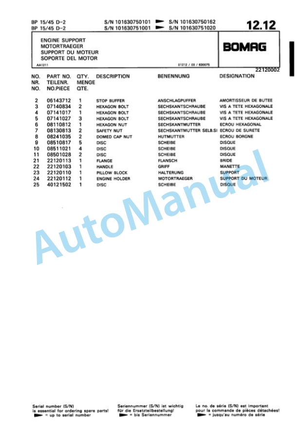 Bomag BP 15-45 D-2 Vibratory Plate Compactor Spare Parts Catalogue 00811824-3