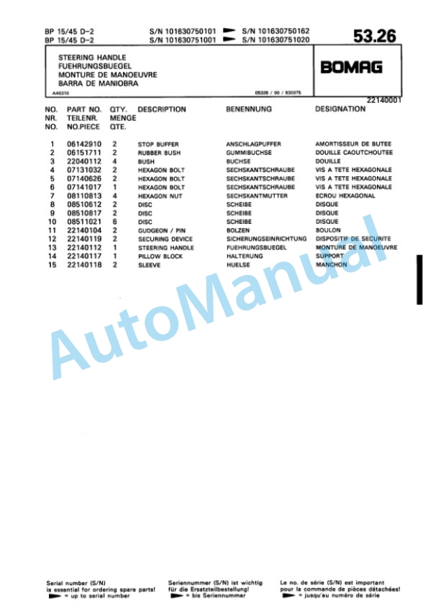 Bomag BP 15-45 D-2 Vibratory Plate Compactor Spare Parts Catalogue 00811824-4