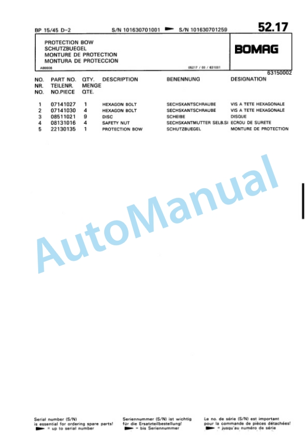 Bomag BP 15-45 D-2 Vibratory Plate Compactor Spare Parts Catalogue 00816300-3