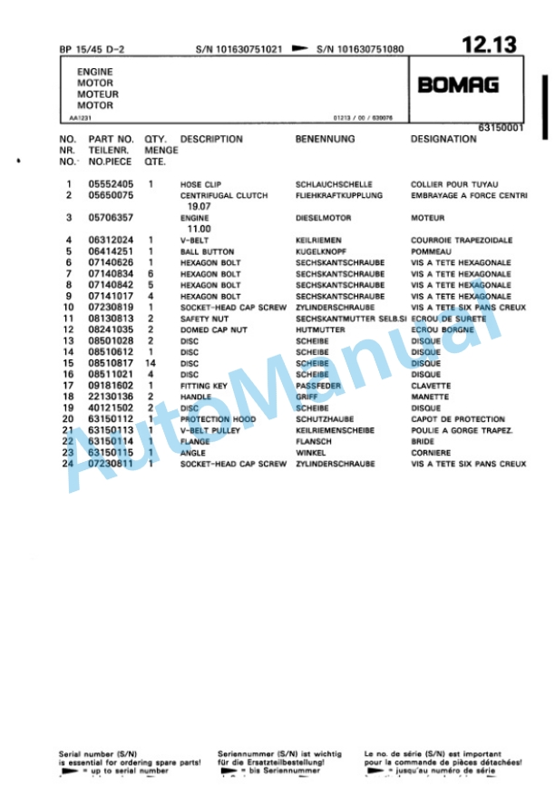 Bomag BP 15-45 D-2 Vibratory Plate Compactor Spare Parts Catalogue 00816409-3