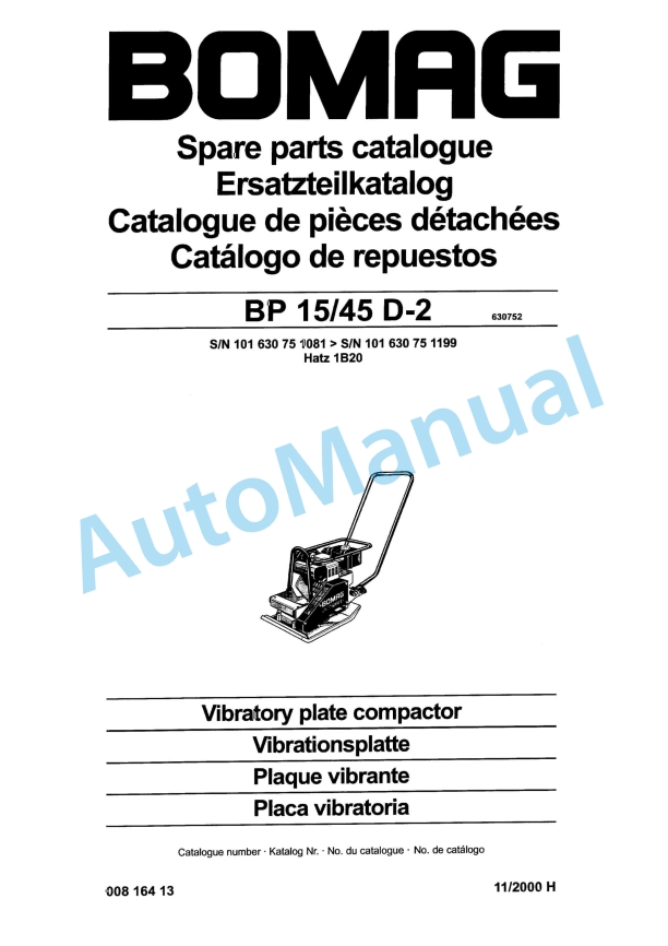 Bomag BP 15-45 D-2 Vibratory Plate Compactor Spare Parts Catalogue 00816413