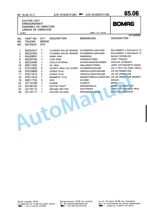 Bomag BP 15-45 D-2 Vibratory Plate Compactor Spare Parts Catalogue 00816413-5