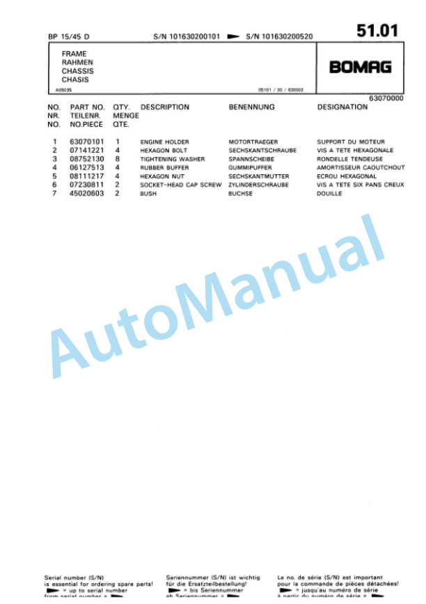 Bomag BP 15-45 D Vibratory Plate Compactor Spare Parts Catalogue 00811820-3