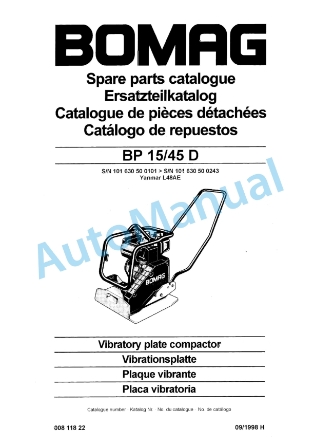 Bomag BP 15-45 D Vibratory Plate Compactor Spare Parts Catalogue 00811822