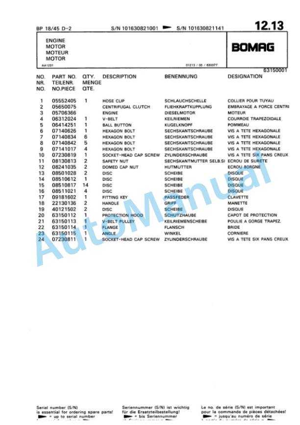 Bomag BP 18-45 D-2 Vibratory Plate Compactor Spare Parts Catalogue 00811430-3