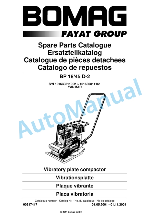 Bomag BP 18-45 D-2 Vibratory Plate Compactor Spare Parts Catalogue 00817417