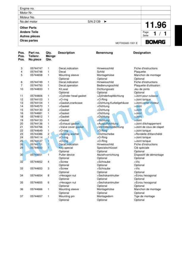 Bomag BP 18-45 D-2 Vibratory Plate Compactor Spare Parts Catalogue 00817417-2