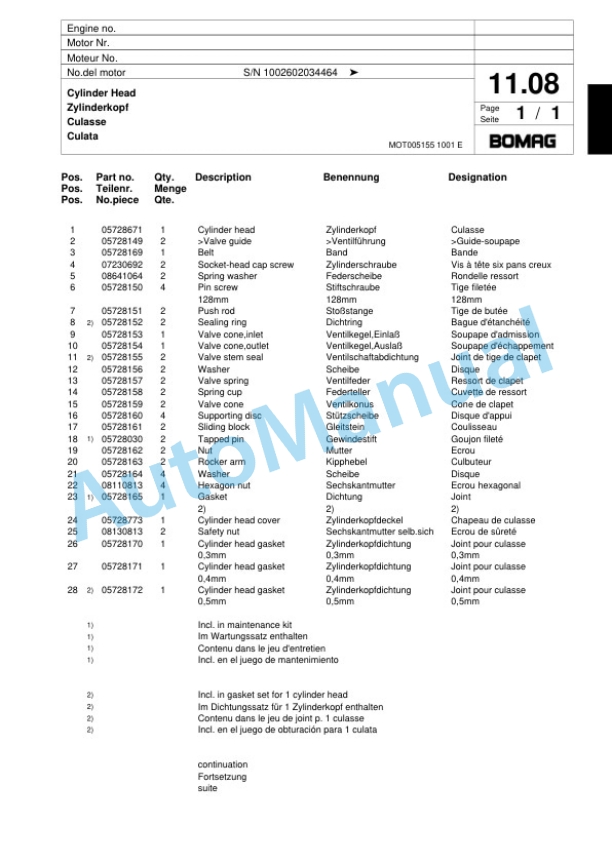 Bomag BP 18-45 D-2 Vibratory Plate Compactor Spare Parts Catalogue 00817418-3