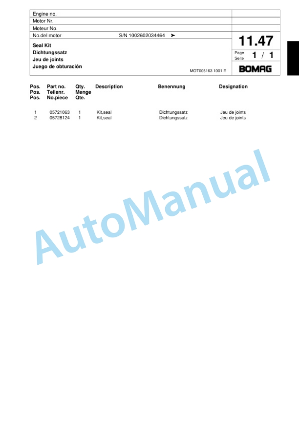 Bomag BP 18-45 D-2 Vibratory Plate Compactor Spare Parts Catalogue 00817418-4