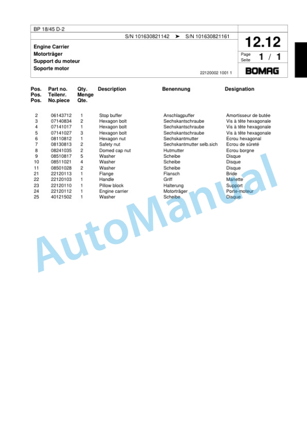 Bomag BP 18-45 D-2 Vibratory Plate Compactor Spare Parts Catalogue 00817418-5