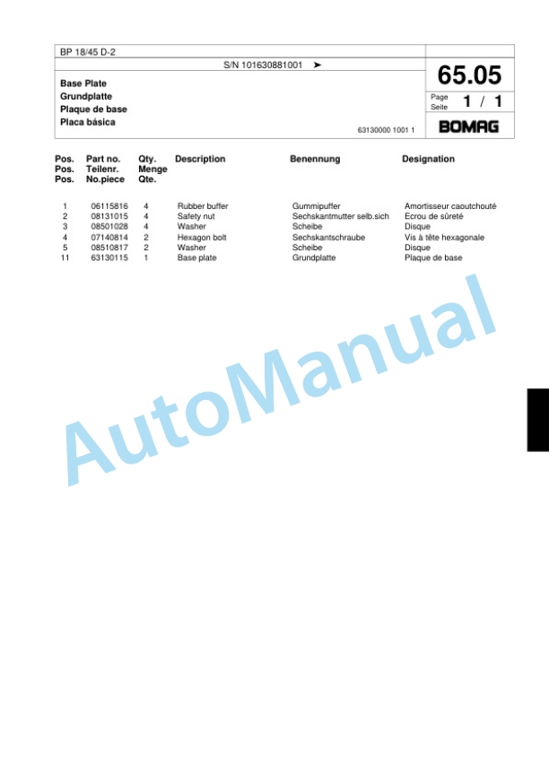 Bomag BP 18-45 D-2 Vibratory Plate Compactor Spare Parts Catalogue 00818459-4