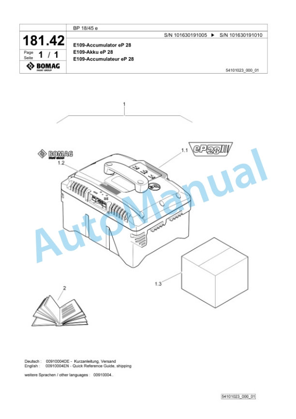 Bomag BP 18-45 e Vibratory Plate Compactor Spare Parts Catalogue 00826753-5