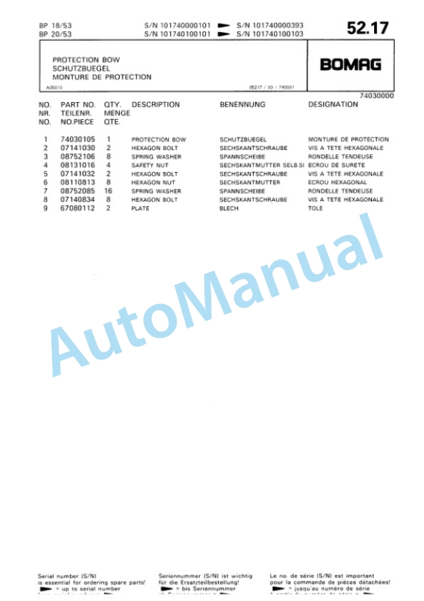 Bomag BP 18-53, BP 20-53 Vibratory Plate Compactor Spare Parts Catalogue 00813341-3