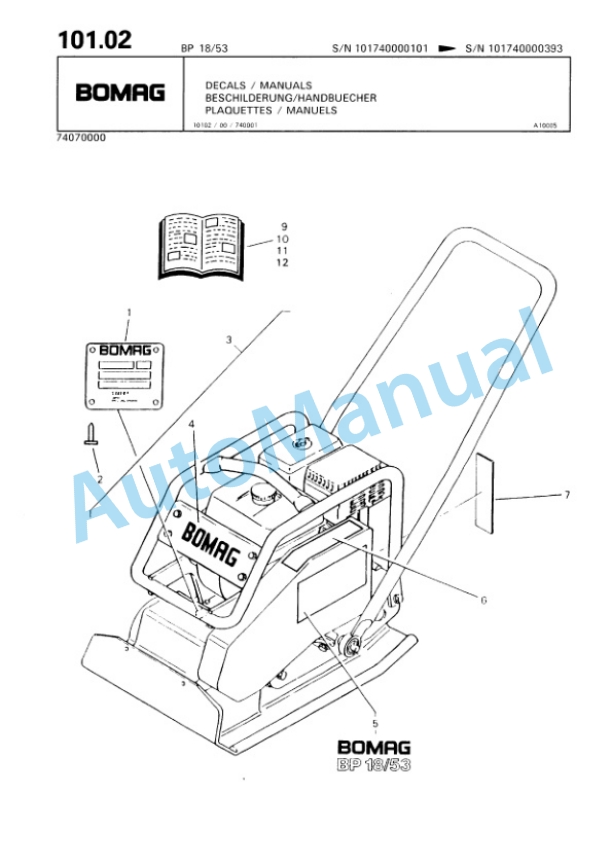 Bomag BP 18-53, BP 20-53 Vibratory Plate Compactor Spare Parts Catalogue 00813341-5