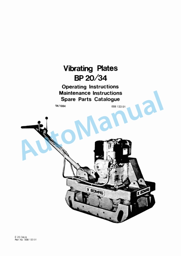 Bomag BP 20-34 Vibrating Plates Spare Parts Catalogue 00813301