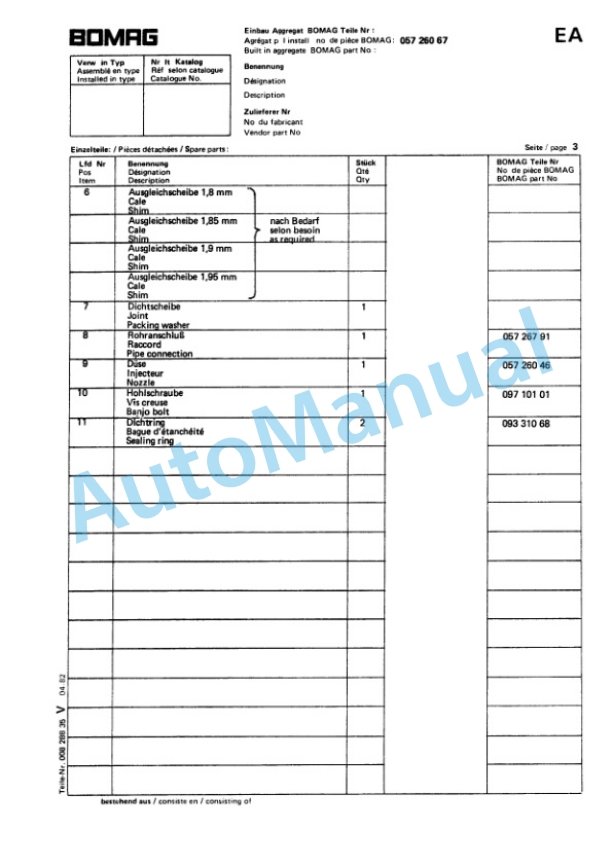 Bomag BP 20-34 Vibrating Plates Spare Parts Catalogue 00813301-2