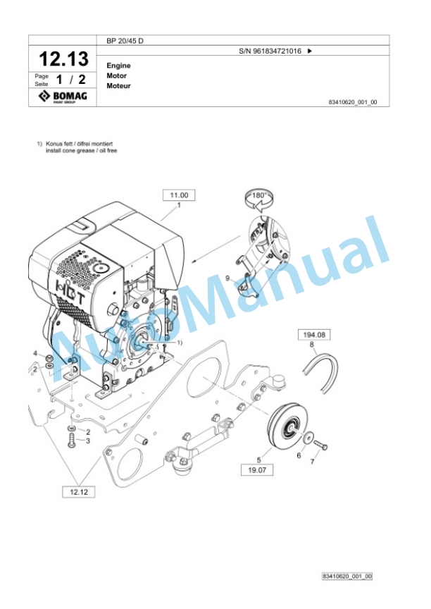 Bomag BP 20-45 D Vibratory Plate Compactor Spare Parts Catalogue 00827101-2