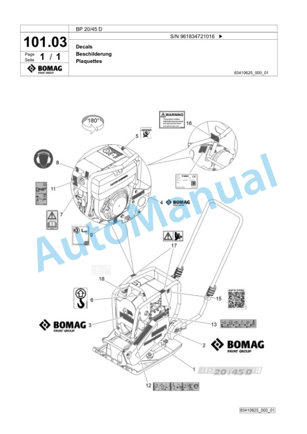 Bomag BP 20-45 D Vibratory Plate Compactor Spare Parts Catalogue 00827101-4