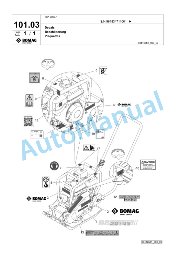 Bomag BP 20-45 Vibratory Plate Compactor Spare Parts Catalogue 00827099-5