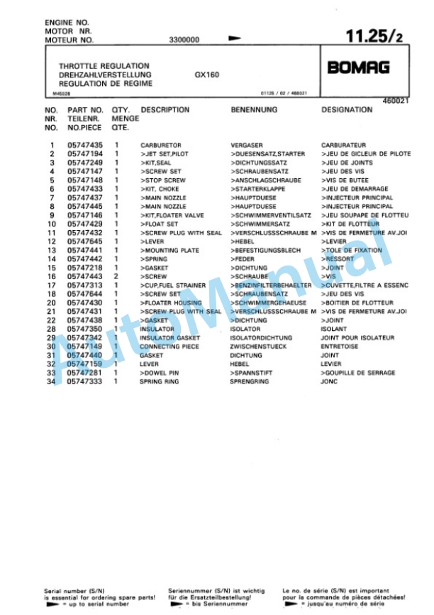 Bomag BP 20-48, BP 23-48, BP 20-60, BP 23-60 Vibratory Plate Compactor Spare Parts Catalogue 00813319-2
