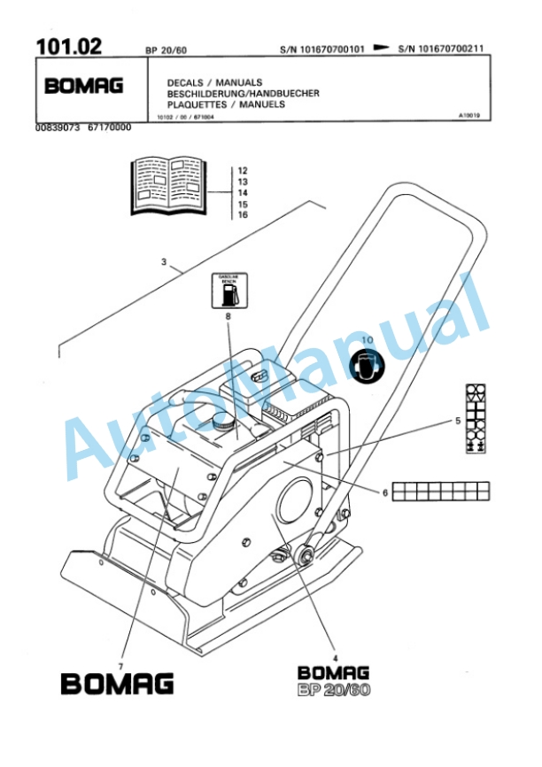 Bomag BP 20-48, BP 23-48, BP 20-60, BP 23-60 Vibratory Plate Compactor Spare Parts Catalogue 00813319-5